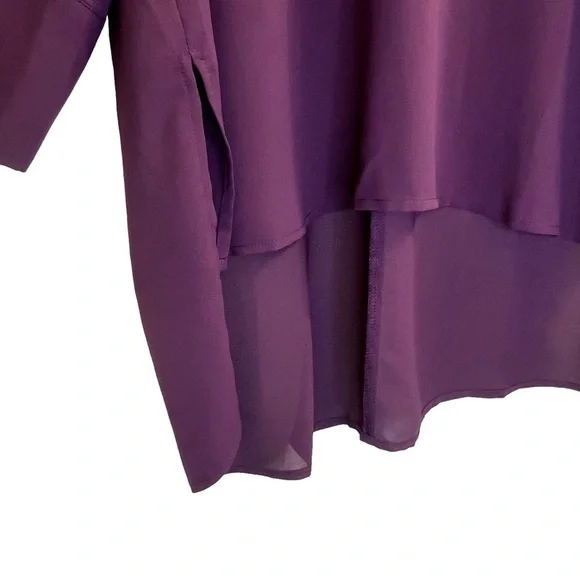 Eloquii Women’s Top 16 Purple Sheer Hi-Lo Long Sleeves - Picture 2 of 10